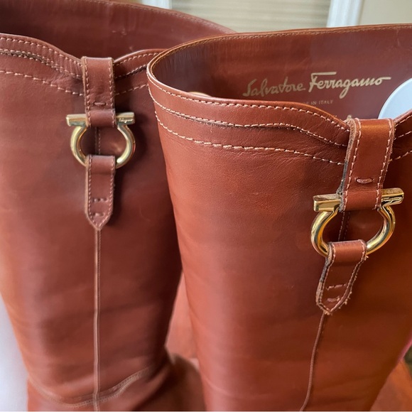 Salvatore Ferragamo Women’s Tall Brown Leather Riding Boots Size 10B - Picture 7 of 12
